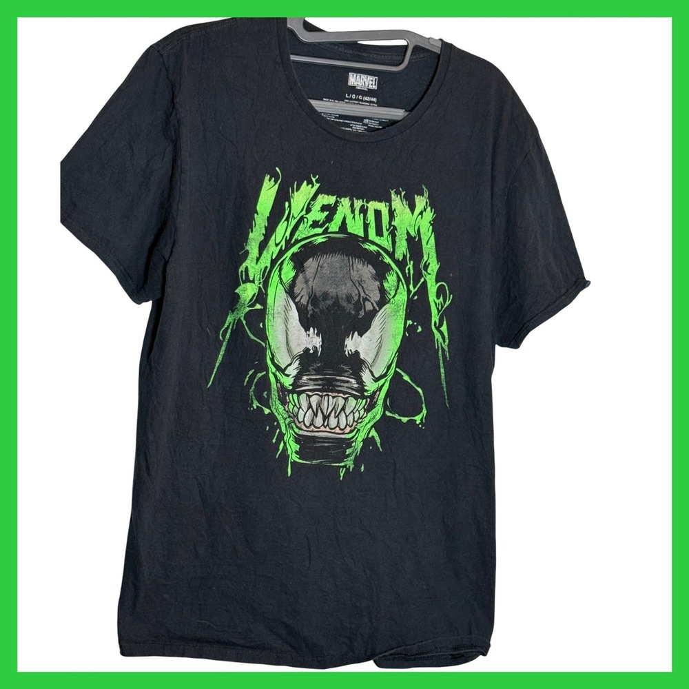 Marvel Venom Graphic T-Shirt Mens Large Black Neon Green Short Sleeve Cotton Tee